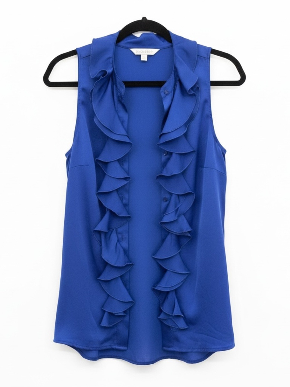 Lapis Royal Blue Sleeveless Ruffle Front Blouse Women’s Size L